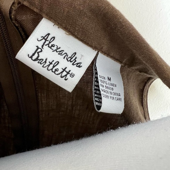 Alexandra Bartlett 100% Linen Top MEDIUM Brown Woven Summer Lagenlook Pleated - Picture 3 of 5